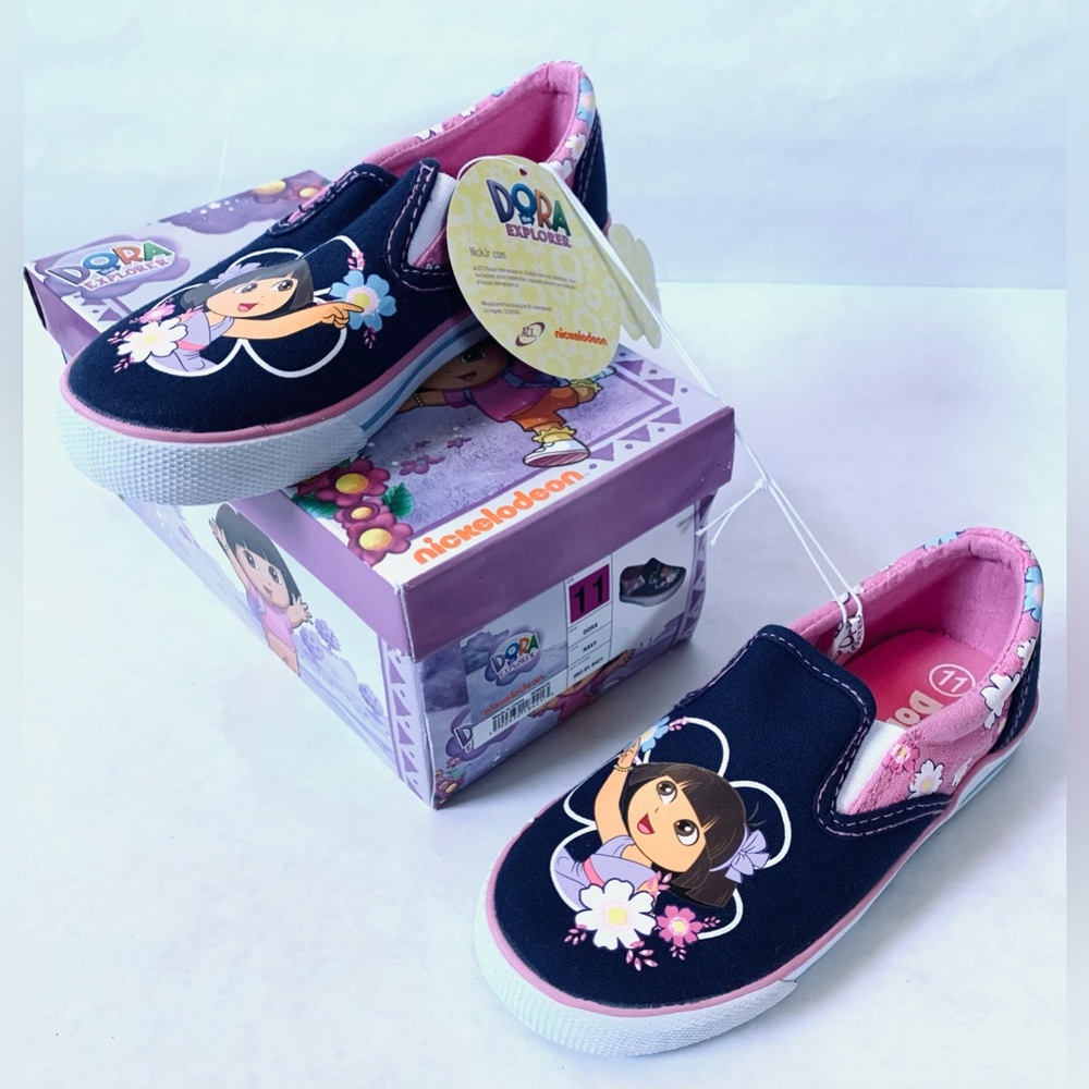 Dora the Explorer Shoes size 11 toddler slip on Navy Pink new with box